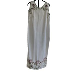 Maxi White Beaded Dress Floral Accents No Tags Approximately Size L